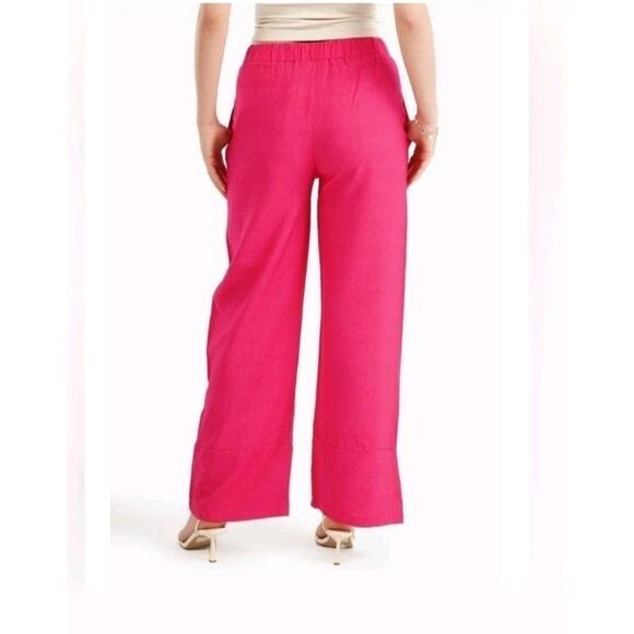 NWT Happily Grey Pink Linen Blend Split Leg Trouser High Waist Barbiecore Size S - Picture 1 of 8